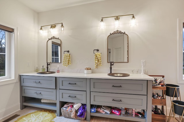 bathroom featuring hardwood / wood-style floors and vanity