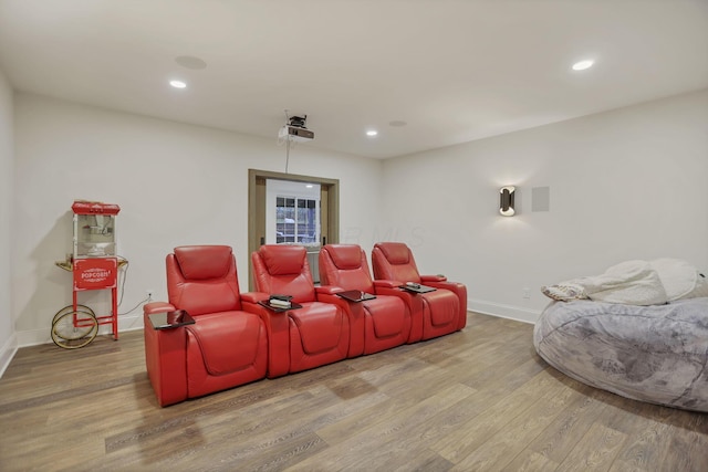 home theater with hardwood / wood-style floors