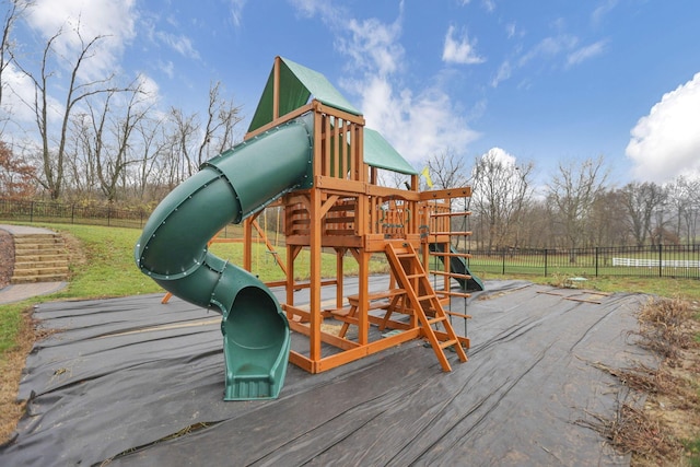 view of jungle gym with a yard