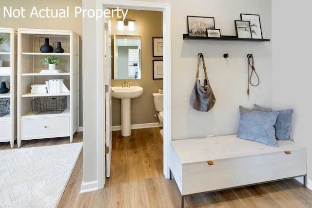 mudroom with light hardwood / wood-style flooring