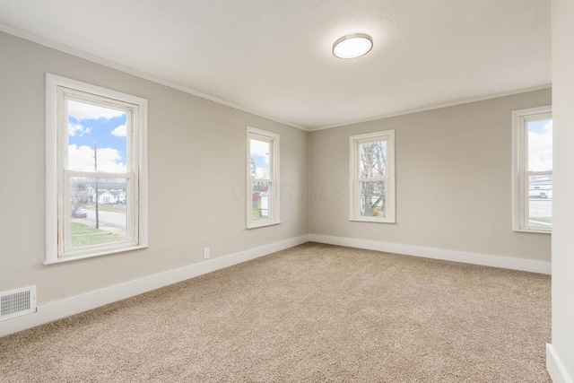 carpeted empty room with crown molding