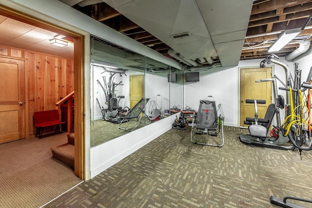 workout area featuring carpet floors