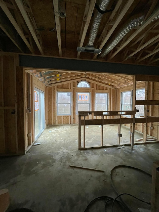 miscellaneous room with lofted ceiling