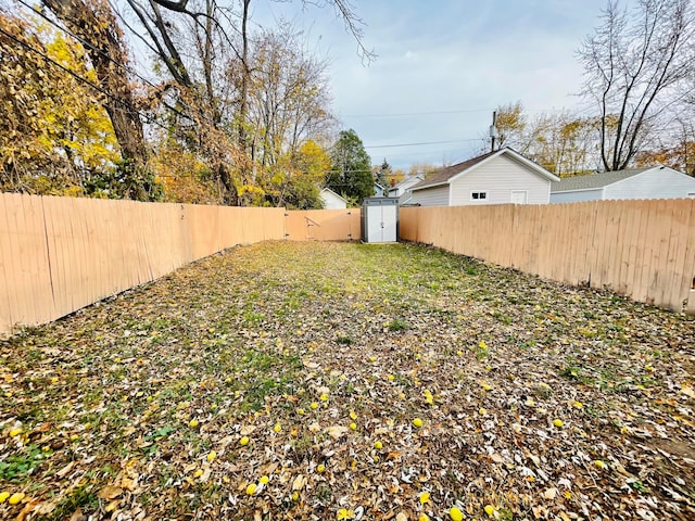 view of yard featuring a storage shed