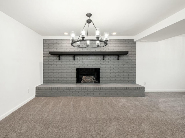 5006 Old Tree Ave, Columbus, OH 43228 - unfurnished living room with carpet floors, a chandelier, and a fireplace