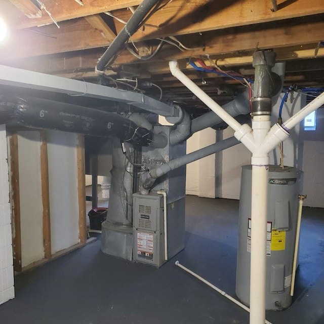 1794 Devonshire Rd, Columbus, OH 43219 - unfinished basement featuring electric water heater and heating unit