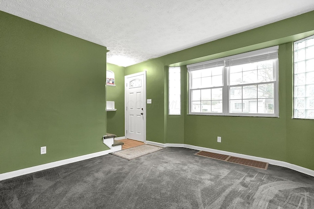 entryway featuring carpet and a textured ceiling