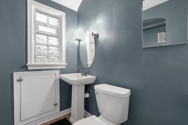 bathroom featuring wood-type flooring and toilet