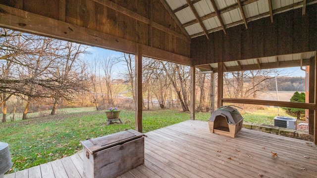 deck featuring a yard and central AC unit