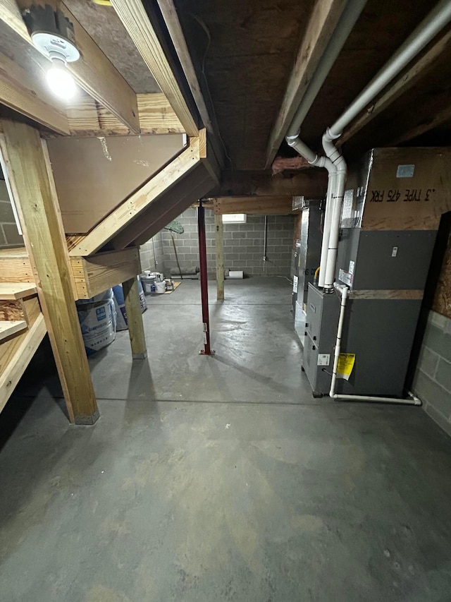 basement with heating unit