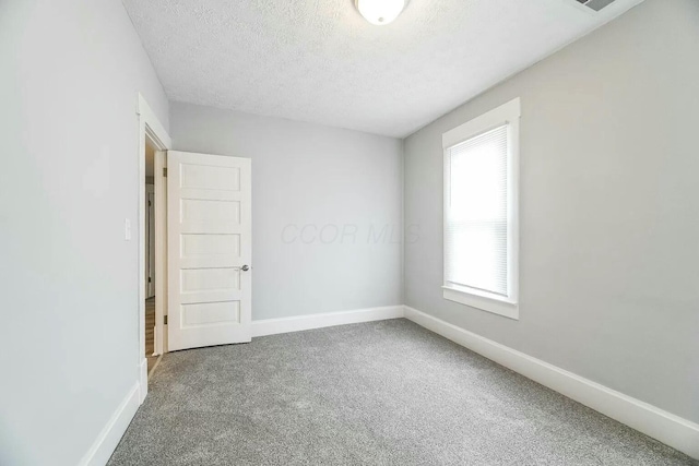 empty room featuring carpet and a textured ceiling