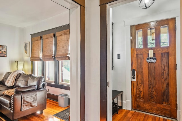 foyer entrance with hardwood / wood-style flooring