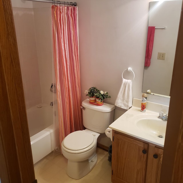 full bathroom with toilet, vanity, tile patterned flooring, and shower / bath combination with curtain