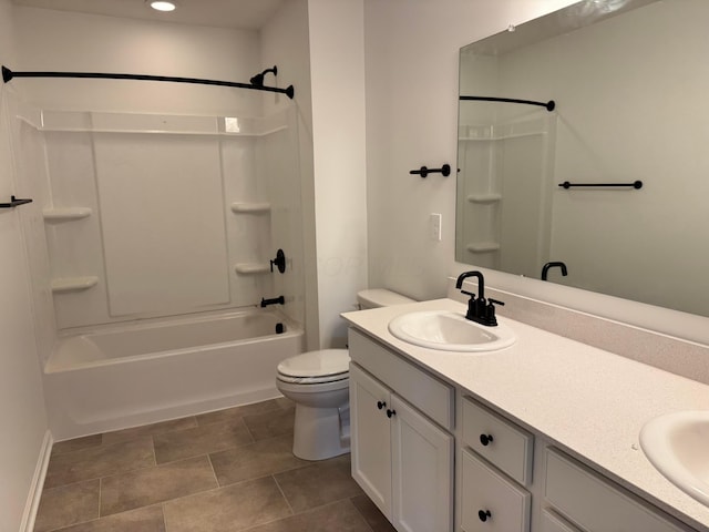 full bathroom featuring vanity, shower / tub combination, and toilet