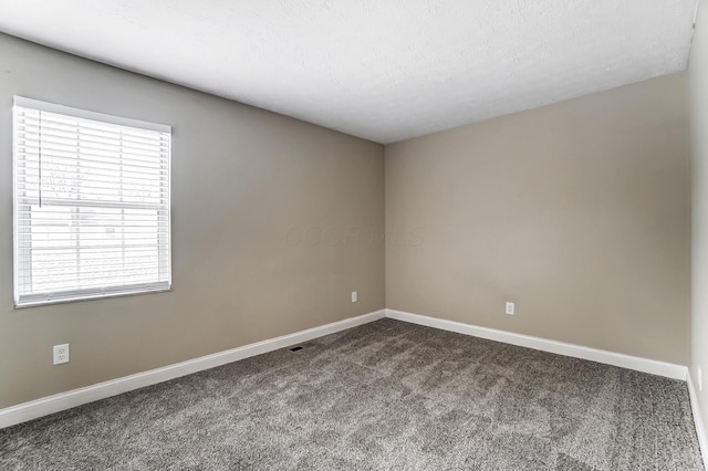 carpeted spare room with a textured ceiling