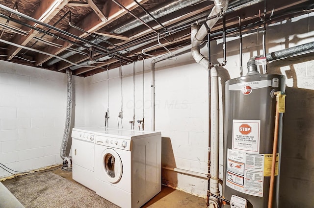 laundry area featuring separate washer and dryer and water heater