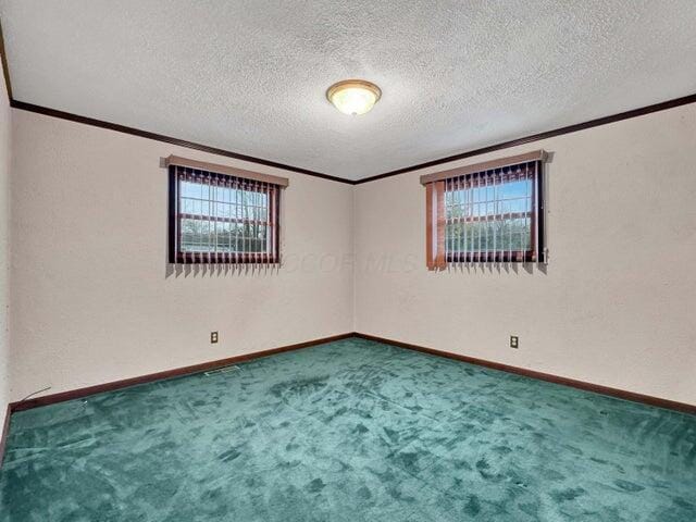 carpeted spare room featuring a textured ceiling and plenty of natural light