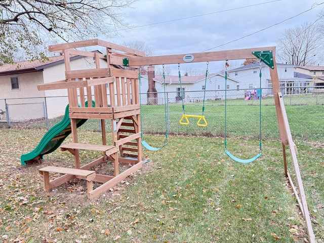 view of jungle gym featuring a yard