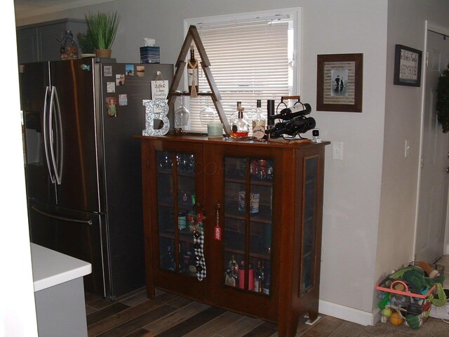 interior space with dark wood-type flooring