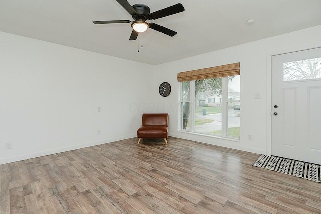 unfurnished room featuring light hardwood / wood-style floors and ceiling fan