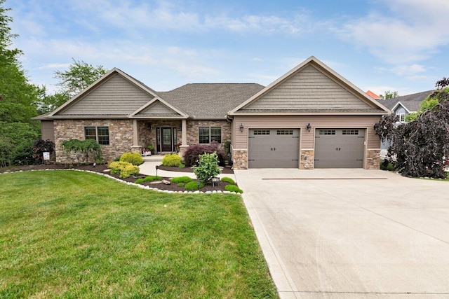 craftsman-style house with a garage and a front yard