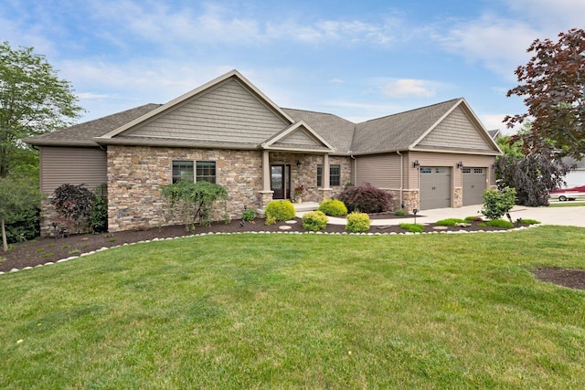 craftsman-style house with a front yard and a garage