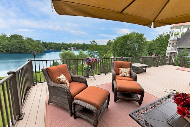 deck with a water view