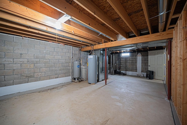 basement featuring water heater