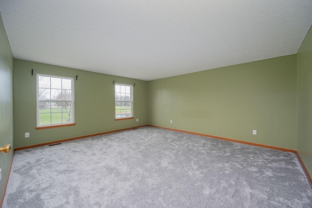 spare room featuring carpet and a textured ceiling