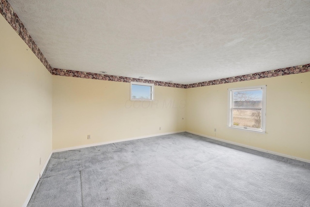 spare room with carpet and a textured ceiling