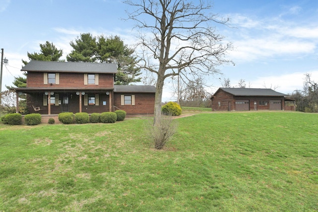 view of front facade with a front lawn and covered porch