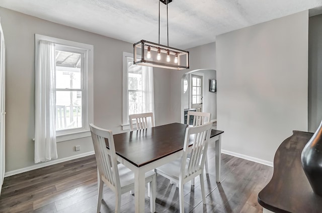 dining space featuring dark hardwood / wood-style floors