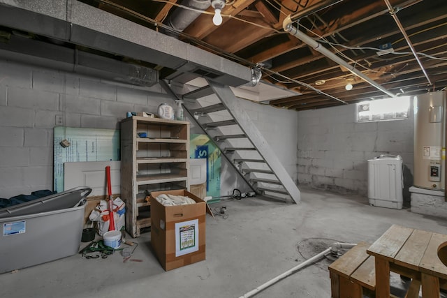 basement with water heater