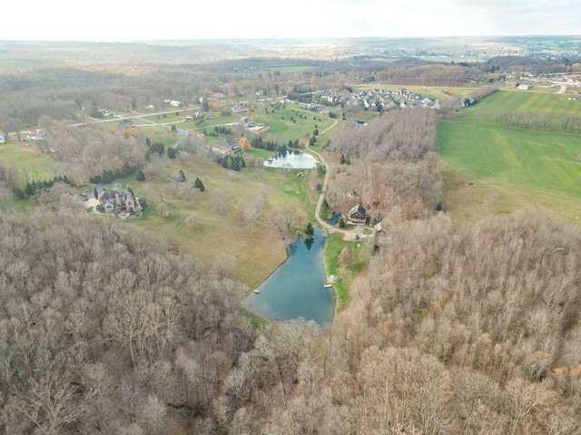 aerial view with a water view and a rural view