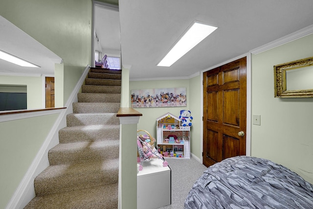 interior space with carpet flooring and ornamental molding