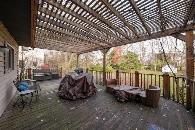 deck featuring a pergola