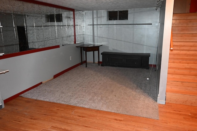 basement with hardwood / wood-style floors