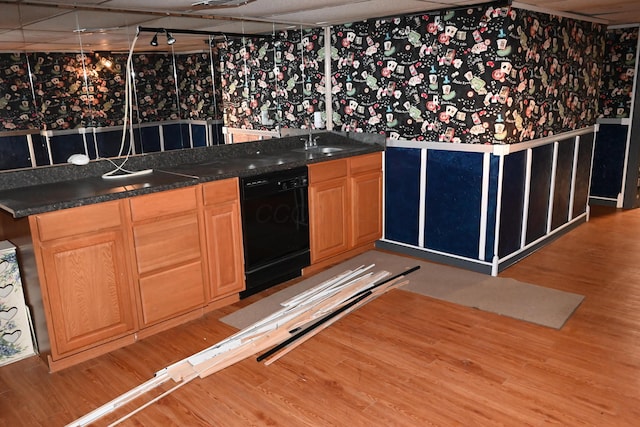 kitchen featuring sink, light hardwood / wood-style floors, and black dishwasher