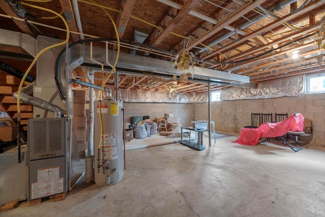 basement featuring water heater