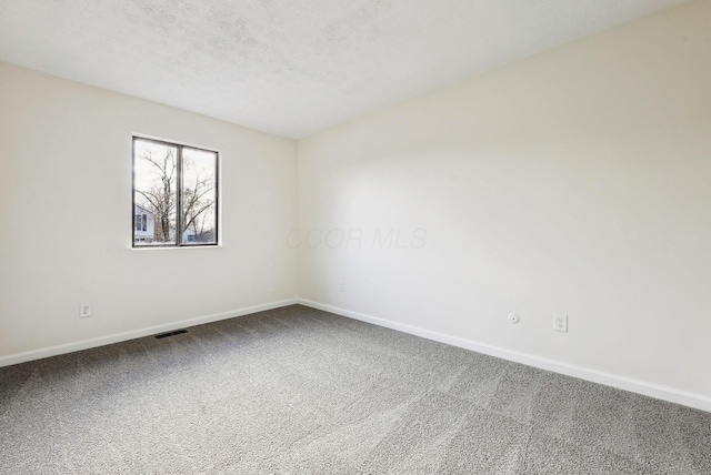 empty room with carpet floors and a textured ceiling