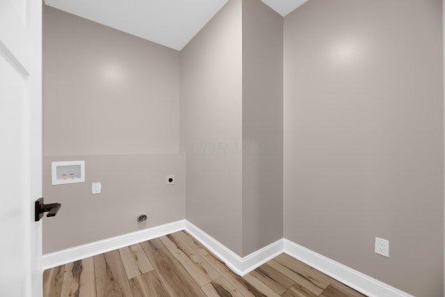 laundry area with hookup for an electric dryer, wood-type flooring, and hookup for a washing machine