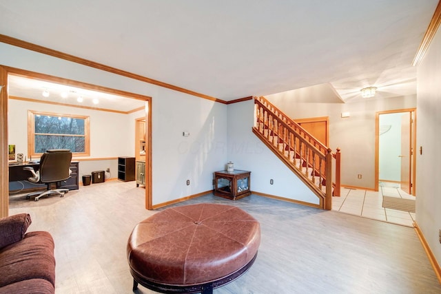 living room featuring crown molding and hardwood / wood-style floors