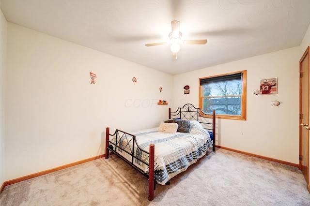 bedroom featuring carpet floors and ceiling fan