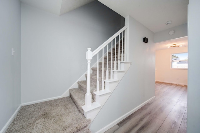 staircase featuring hardwood / wood-style floors