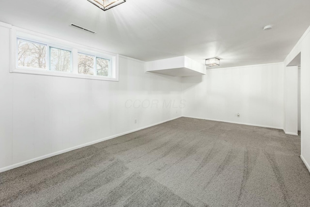 basement with carpet flooring