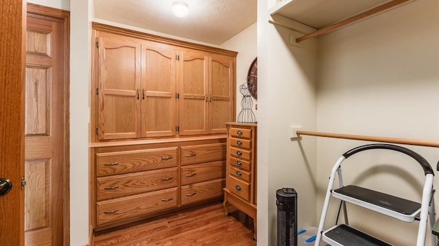 spacious closet featuring light hardwood / wood-style floors