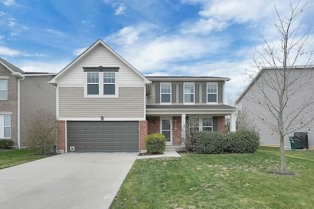 view of front of house with a garage and a front lawn