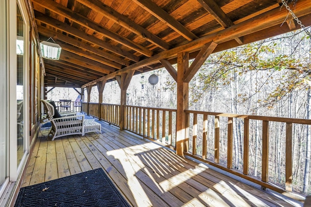 view of snow covered deck