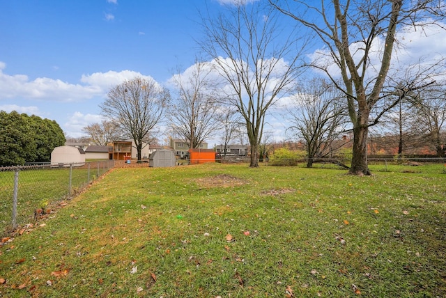 view of yard with a storage unit