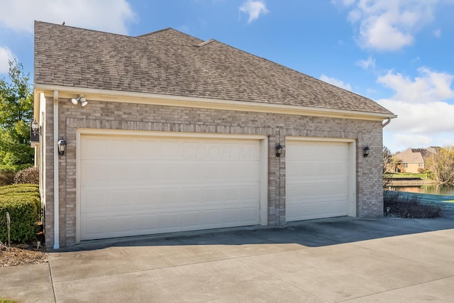 garage with a water view